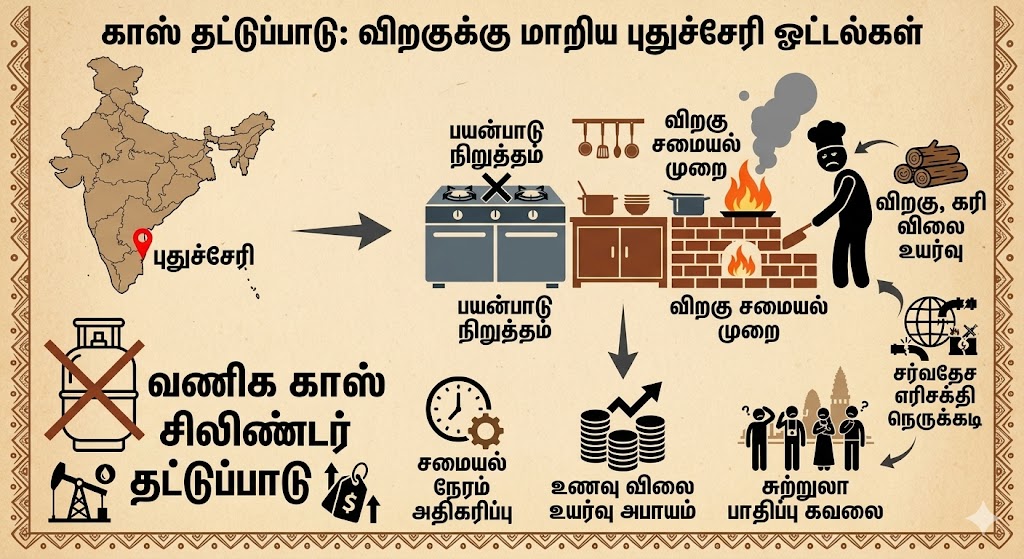 புதுச்சேரியில் எரிசக்தி நெருக்கடி: காஸ் சிலிண்டர் தட்டுப்பாட்டால் மீண்டும் விறகு அடுப்புக்கு மாறிய உணவகங்கள்